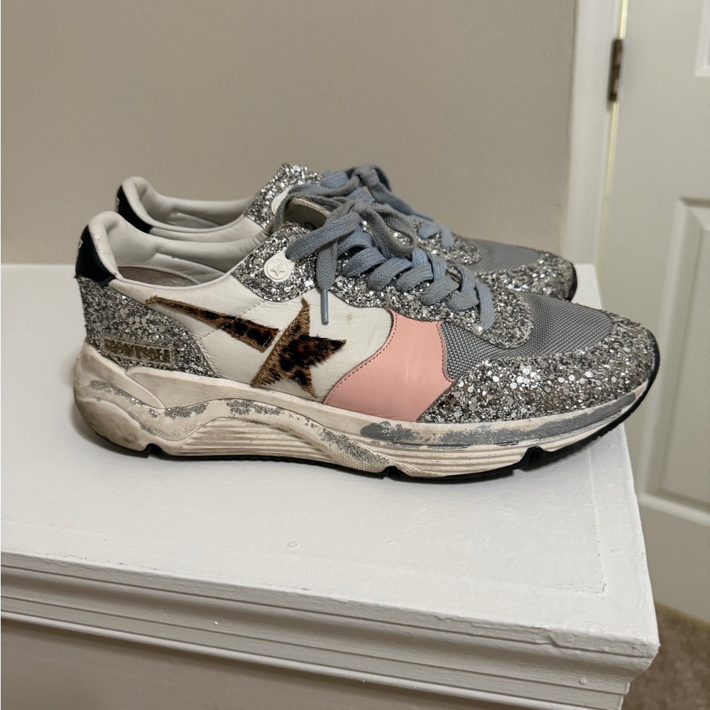 Golden Goose Running Sneaker - Metallic Glitter, Pink, and White